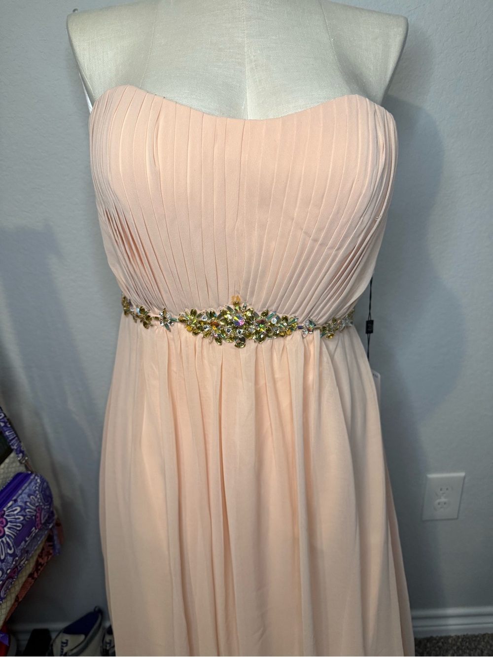 Strapless Blush Pink Beaded Waist Gown